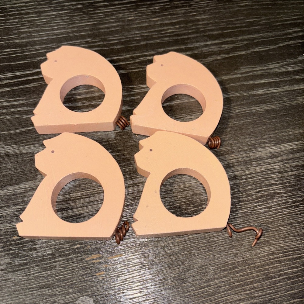 Lot of 4 Vintage Pink Pigs Piglets Wood Napkin Ring Holders